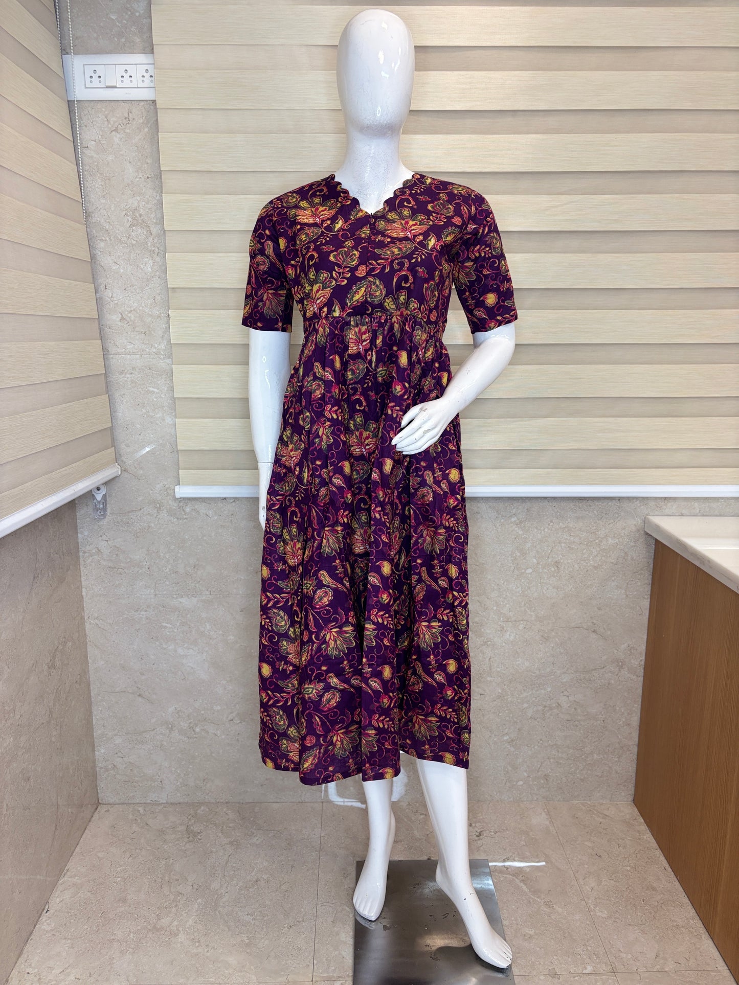 Purple Floral Paisley Printed Centre Zip Maxi