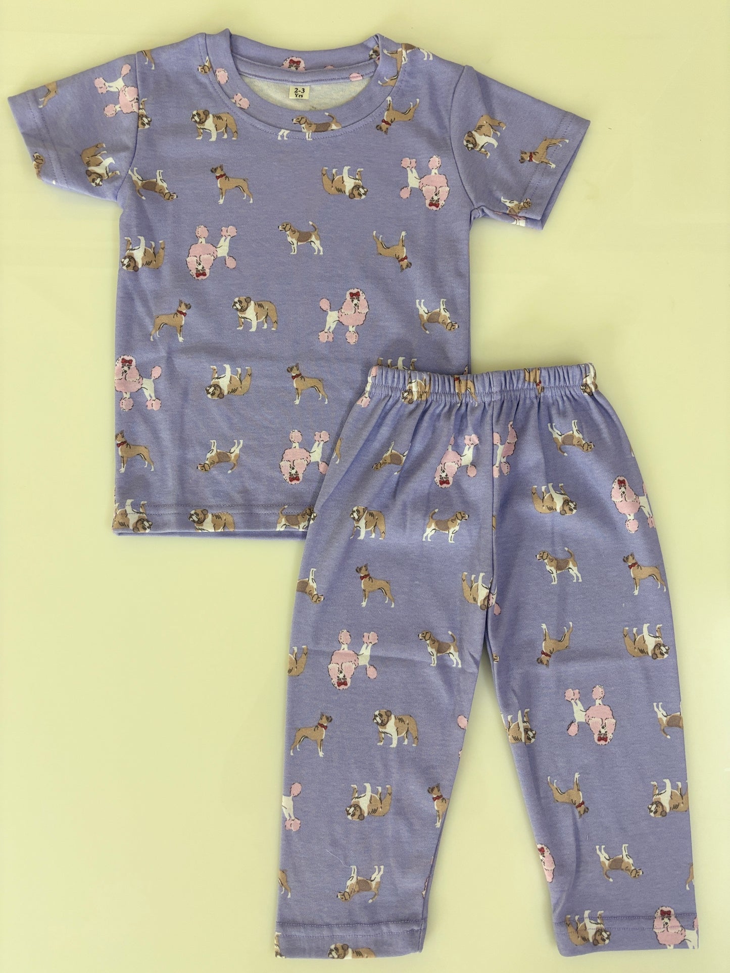 Lavender Purple Cute Puppy Printed Kids T-Shirt & Pant Co-Ord Set