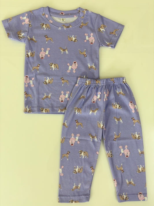 Lavender Purple Cute Puppy Printed Kids T-Shirt & Pant Co-Ord Set