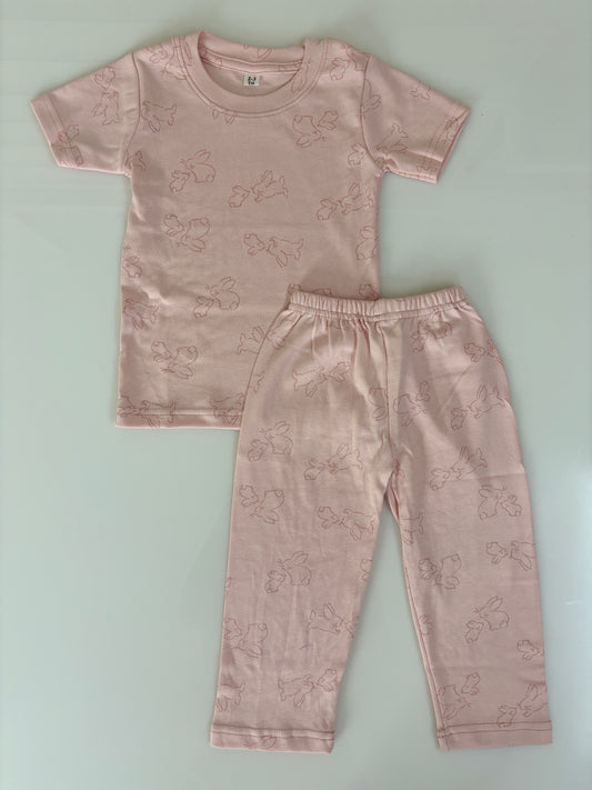 Baby Pink Bunny Printed Kids T-Shirt & Pant Co-Ord Set