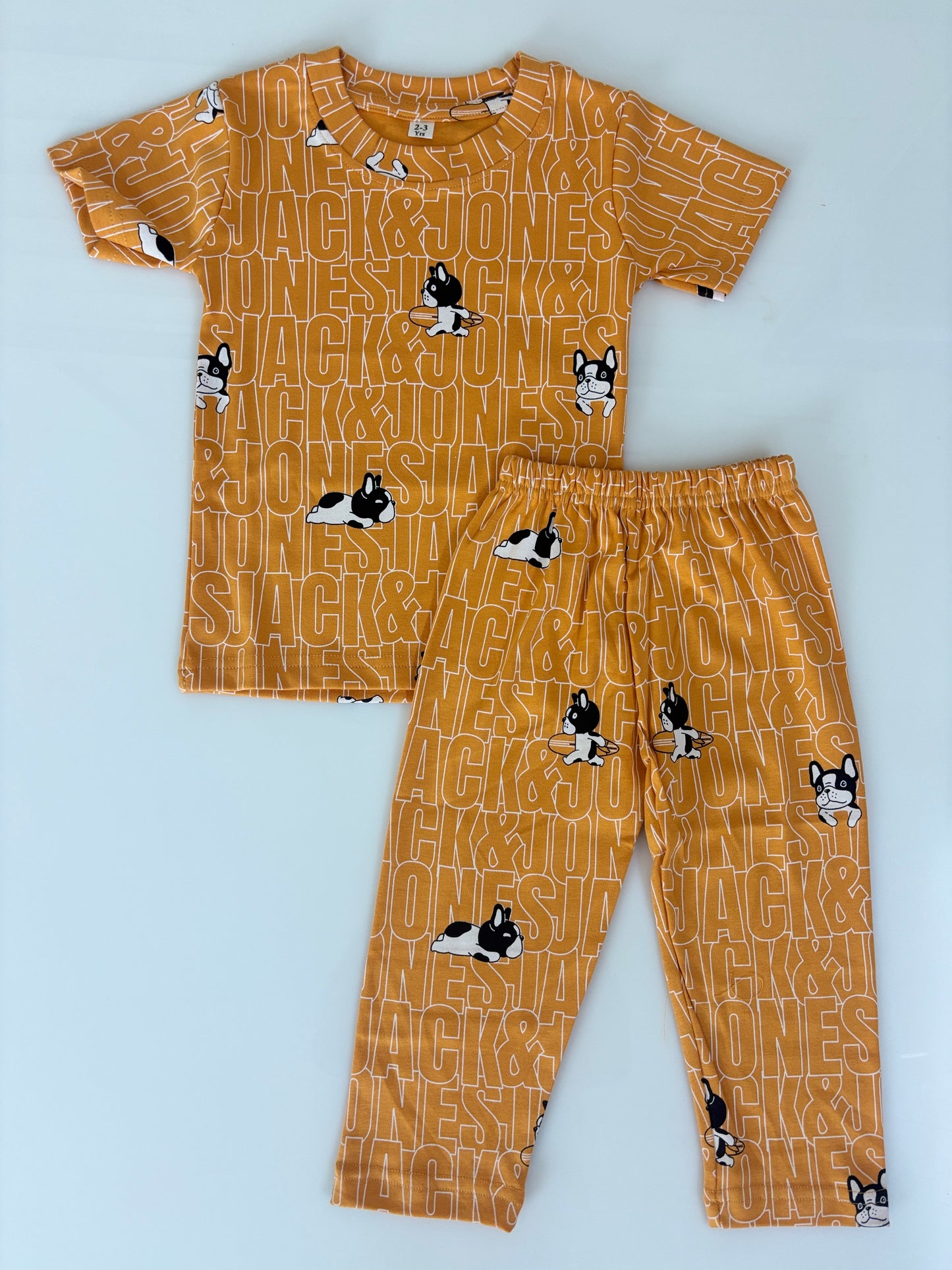 Mustard Yellow French Bulldog Print Kids Cotton Pant Co-Ord Set