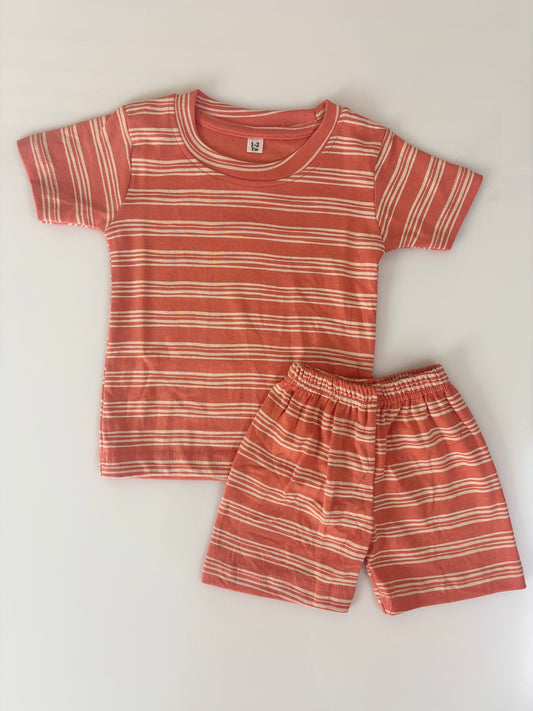 Coral Stripe Kids Shorts Co-ord Set