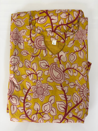 Mul Cotton Fabric Mustard Floral Paisley Print Non Feeding Maxi