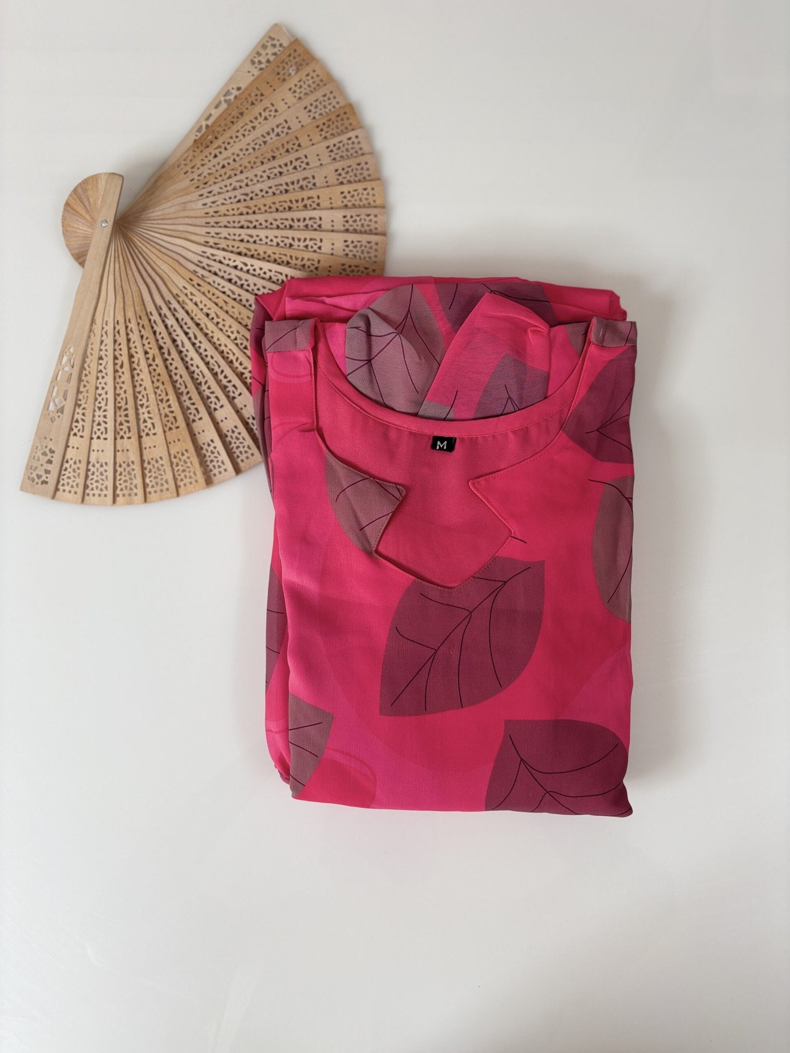 Pink with Leafy Pattern Printed Georgette Outdoor Non-Feeding Maxi
