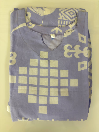 Mul Cotton Fabric Slate Grey Geometric Tribal Print Non-Feeding Maternity Maxi