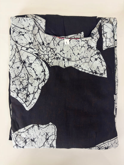 Mul Cotton Fabric Black & White Leaf Print Non-Feeding Maternity Maxi
