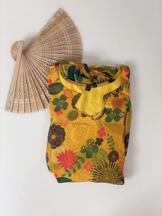 Mustard with Floral Printed Georgette Outdoor Non-Feeding Maxi