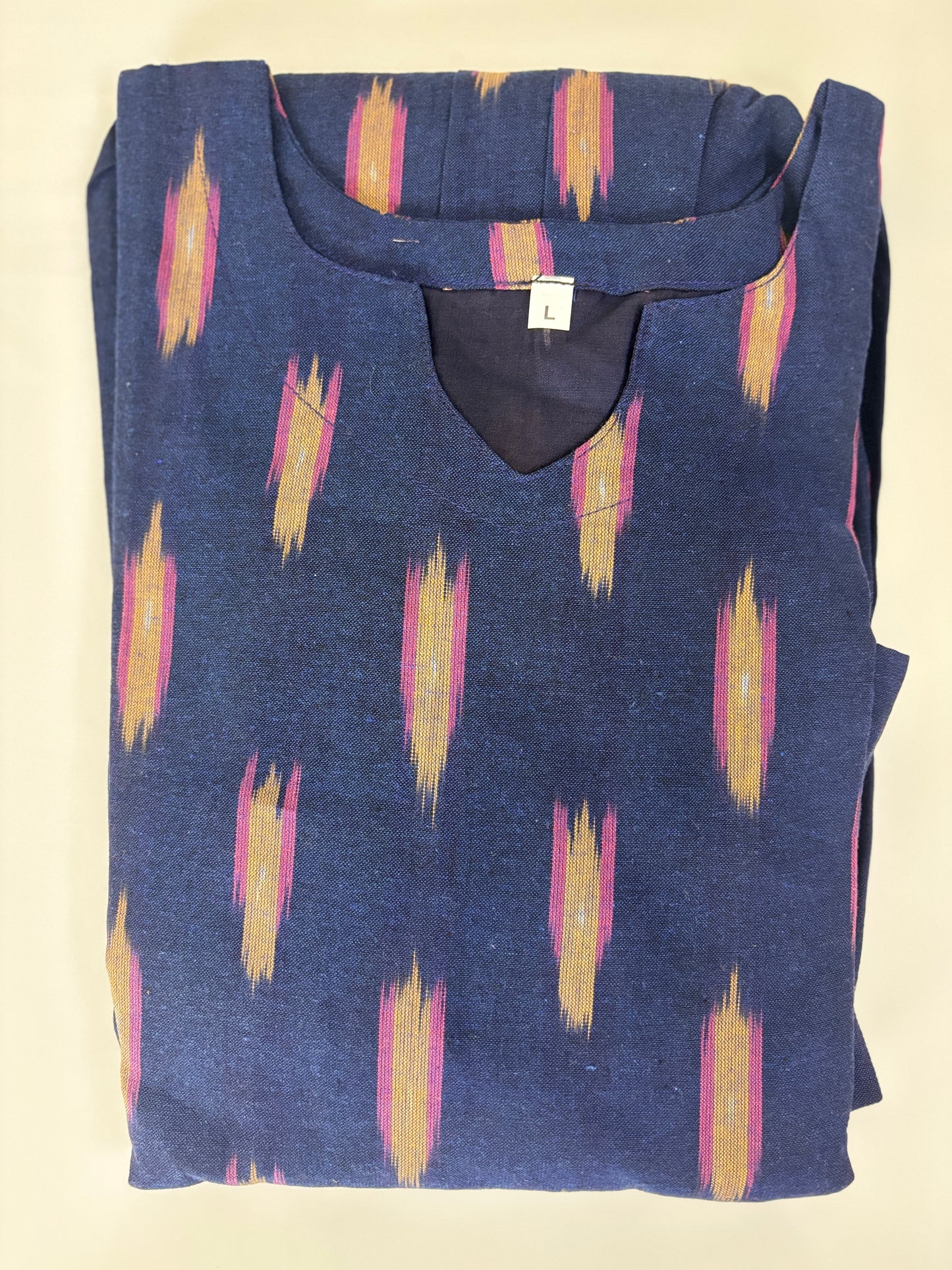 Mul Cotton Fabric Navy Blue Ikat Dash Print Non-Feeding Maternity Maxi