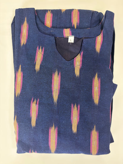 Mul Cotton Fabric Navy Blue Ikat Dash Print Non-Feeding Maternity Maxi