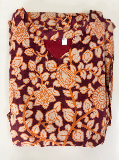 Mul Cotton Fabric Maroon Floral Paisley Print Non Feeding Maxi