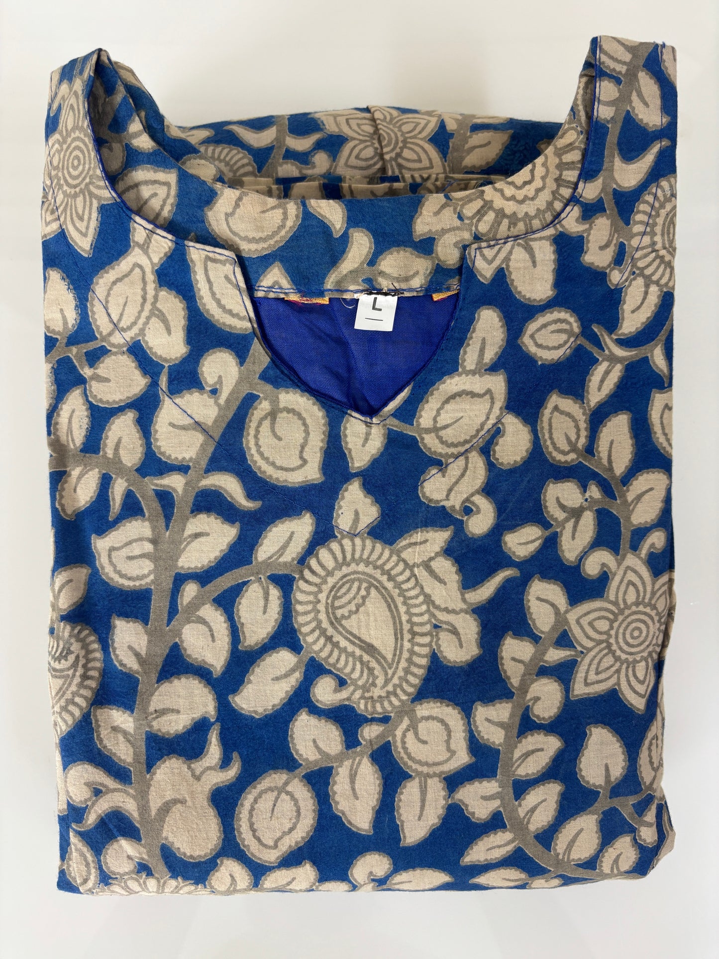 Mul Cotton Fabric Royal Blue Floral Paisley Print Non Feeding Maxi