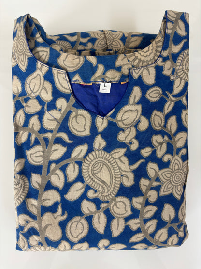 Mul Cotton Fabric Royal Blue Floral Paisley Print Non Feeding Maxi