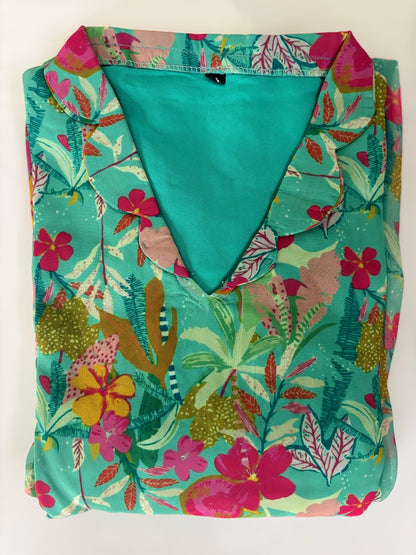 Sea Green Tropical Floral Garden Print Non-Feeding Maxi