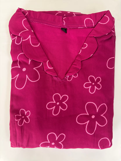 Magenta Pink Outline Floral Print Non-Feeding Maxi