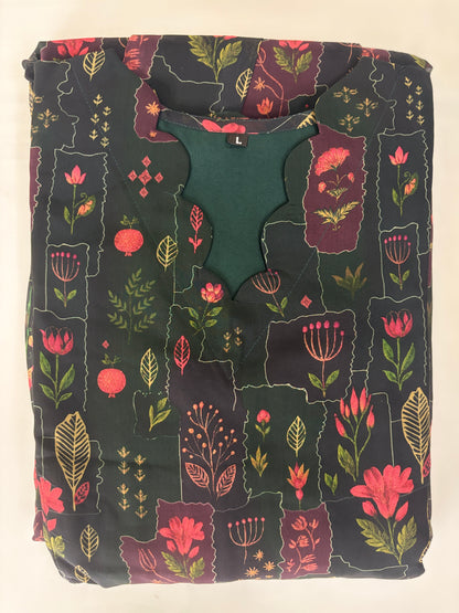 Charcoal Black Vintage Floral Motif Print Non-Feeding Maxi