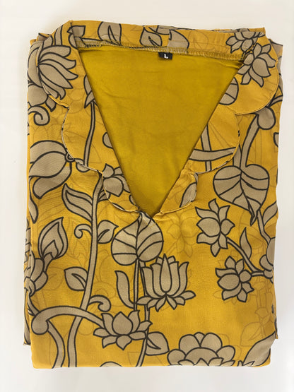 Mustard Yellow Floral Vine Sketch Print Non-Feeding Maxi