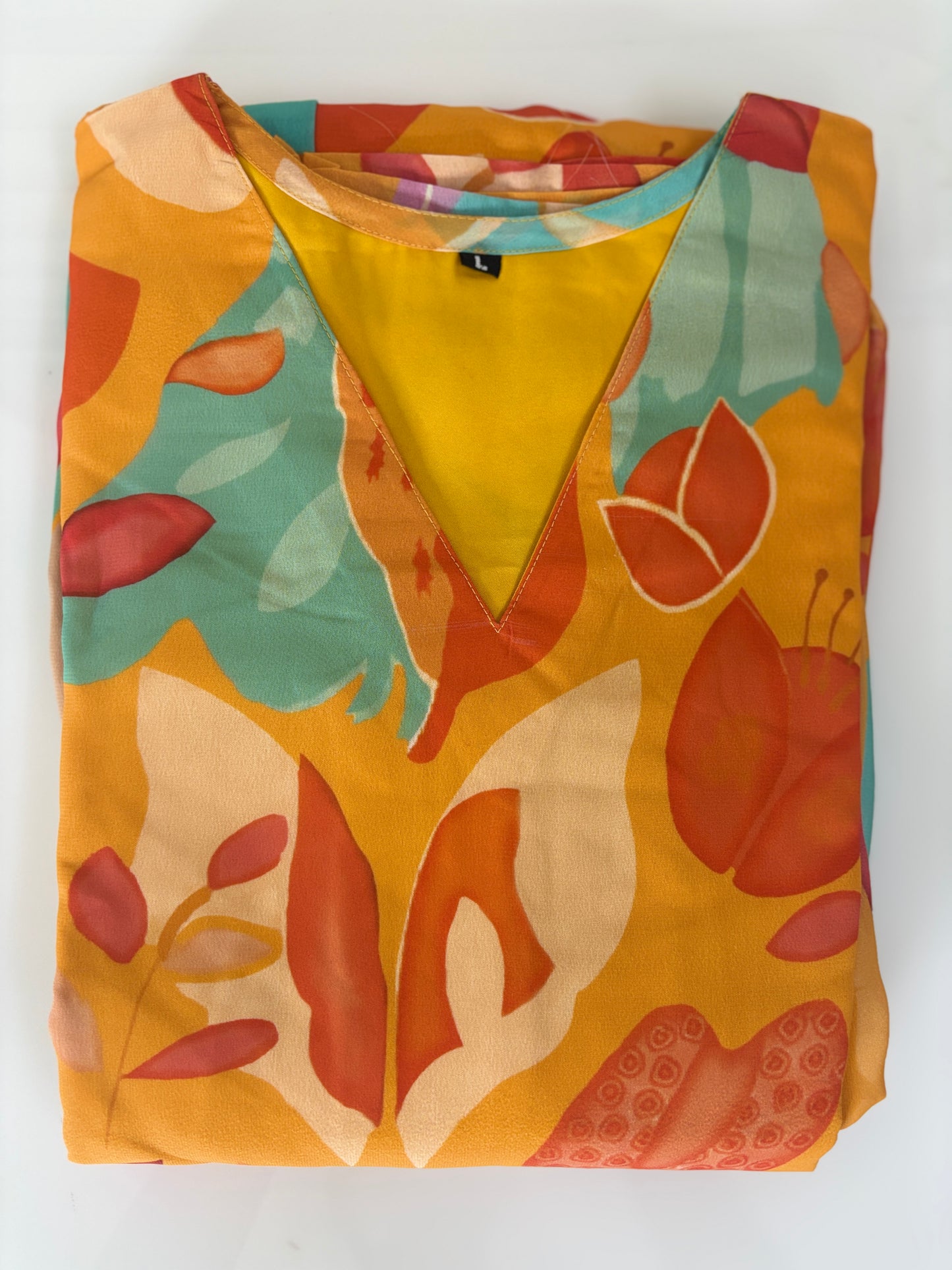 Sunset Orange Abstract Tropical Fruit Print Non-Feeding Maxi
