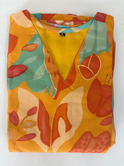 Sunset Orange Abstract Tropical Fruit Print Non-Feeding Maxi