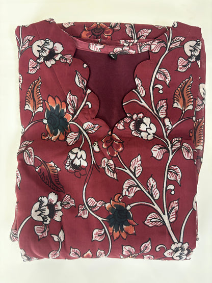 Wine Maroon Delicate Floral Vine Print Non-Feeding Maxi