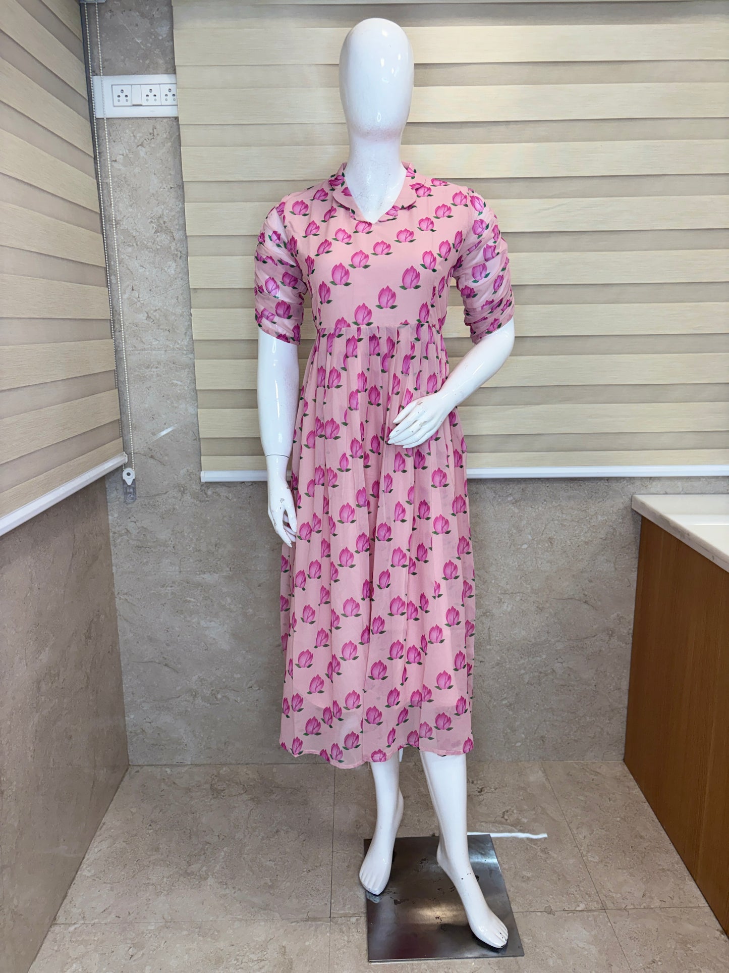 Baby Pink Pink Lotus Blossom Print Non-Feeding Maxi