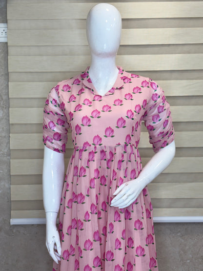 Baby Pink Pink Lotus Blossom Print Non-Feeding Maxi