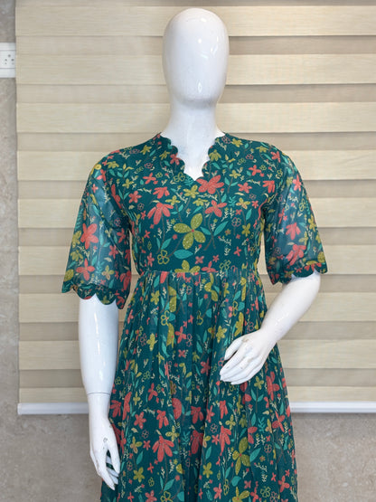 Teal Green Wildflower Meadow Print Non-Feeding Maxi