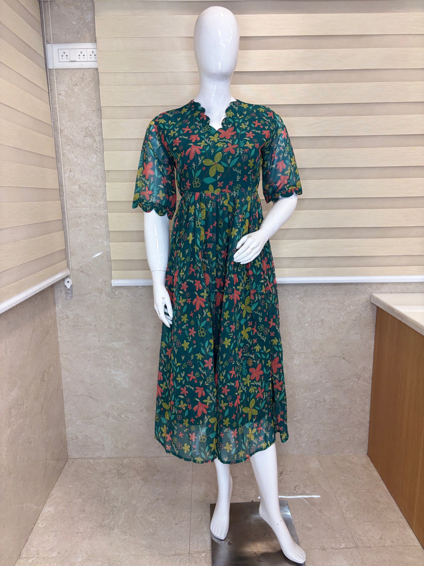 Teal Green Wildflower Meadow Print Non-Feeding Maxi