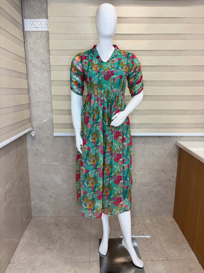 Sea Green Tropical Floral Garden Print Non-Feeding Maxi