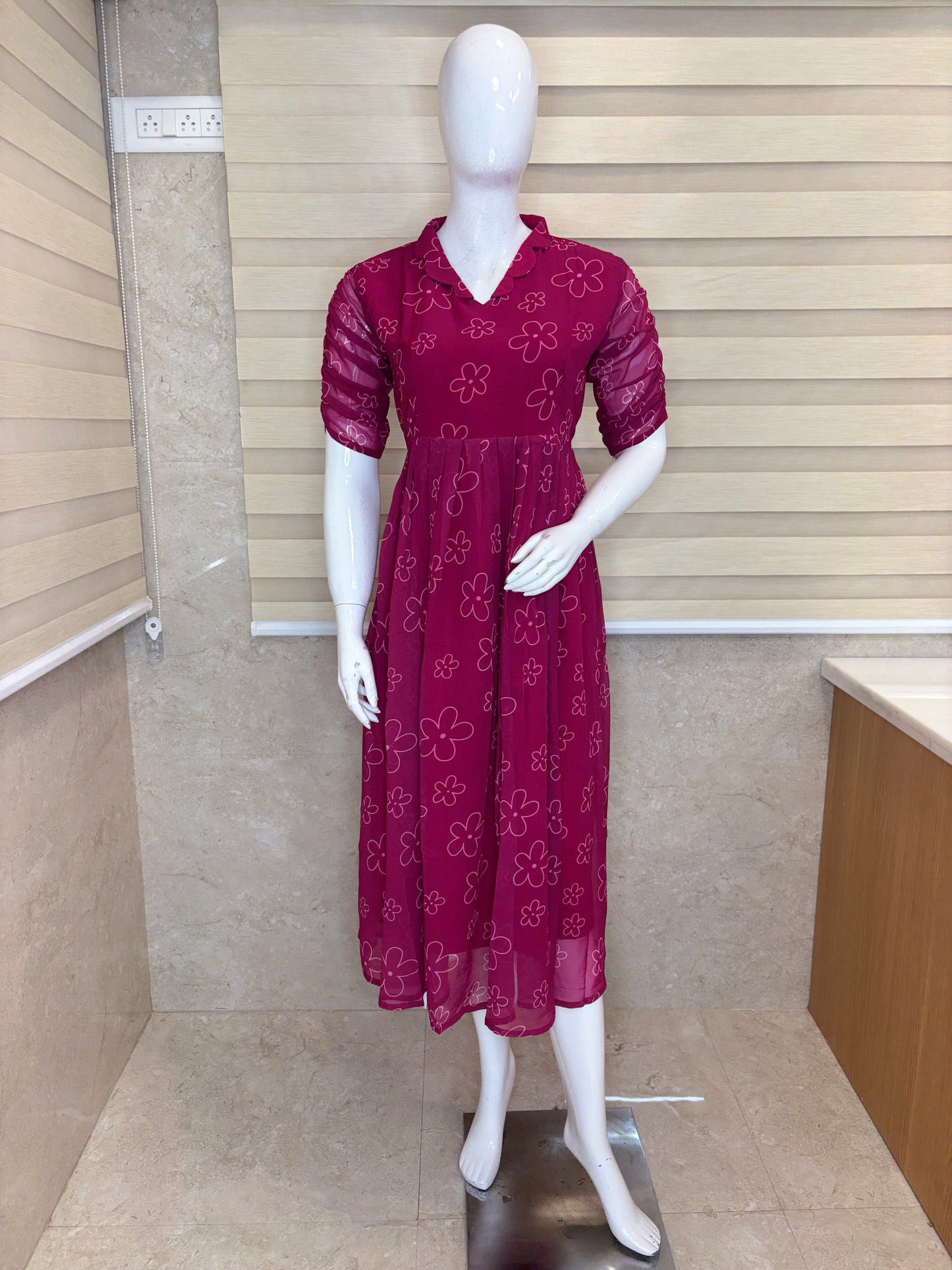 Magenta Pink Outline Floral Print Non-Feeding Maxi