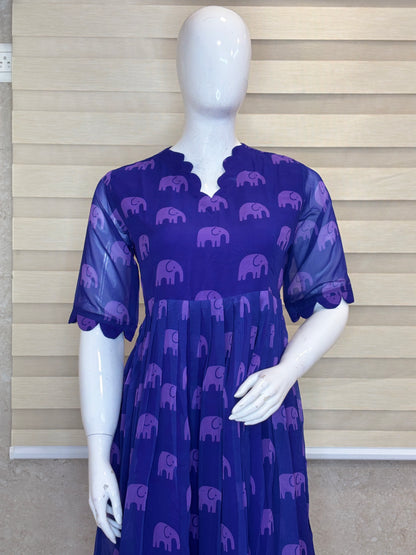 Royal Blue Elephant Motif Print Non-Feeding Maxi