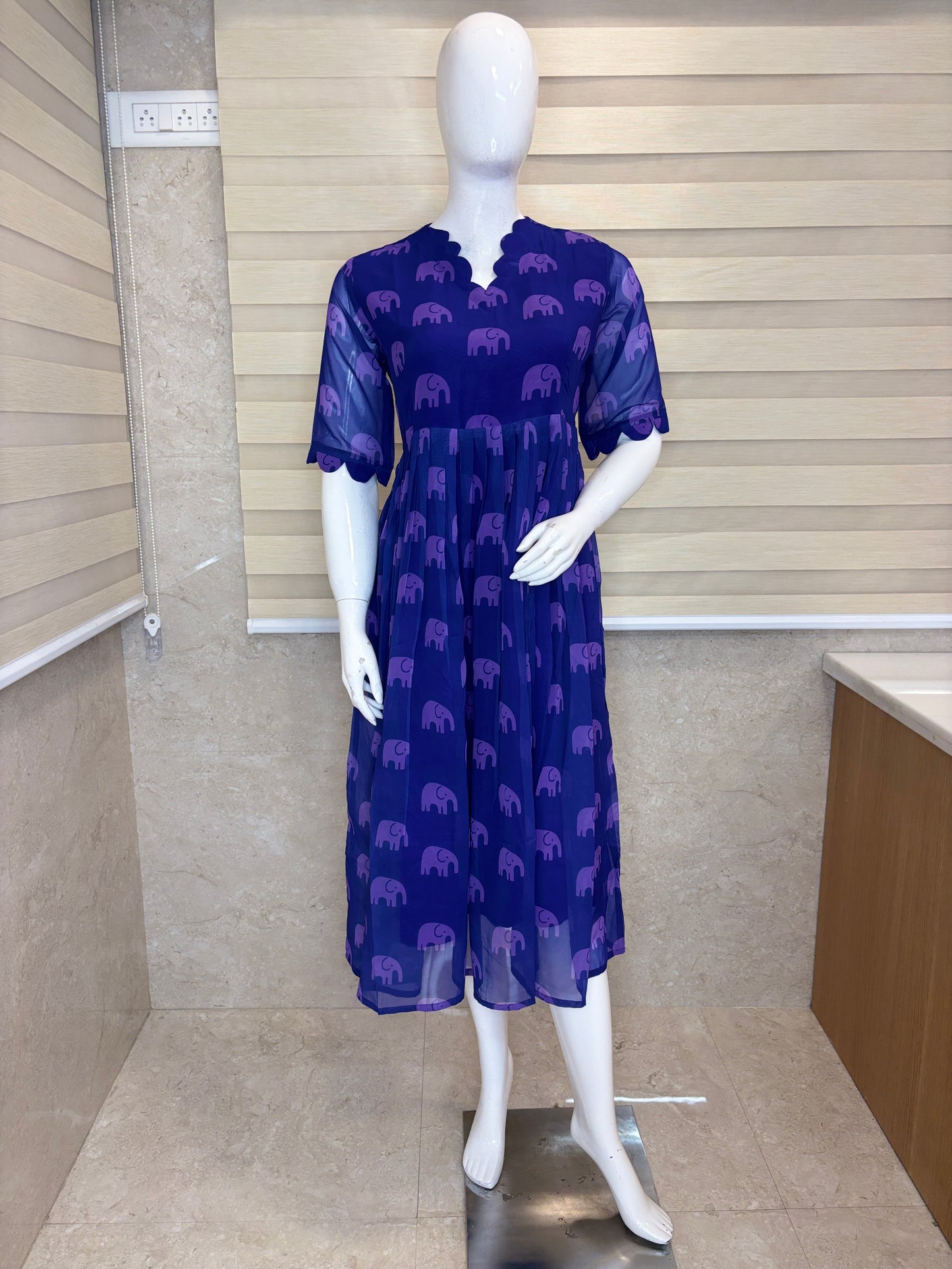 Royal Blue Elephant Motif Print Non-Feeding Maxi