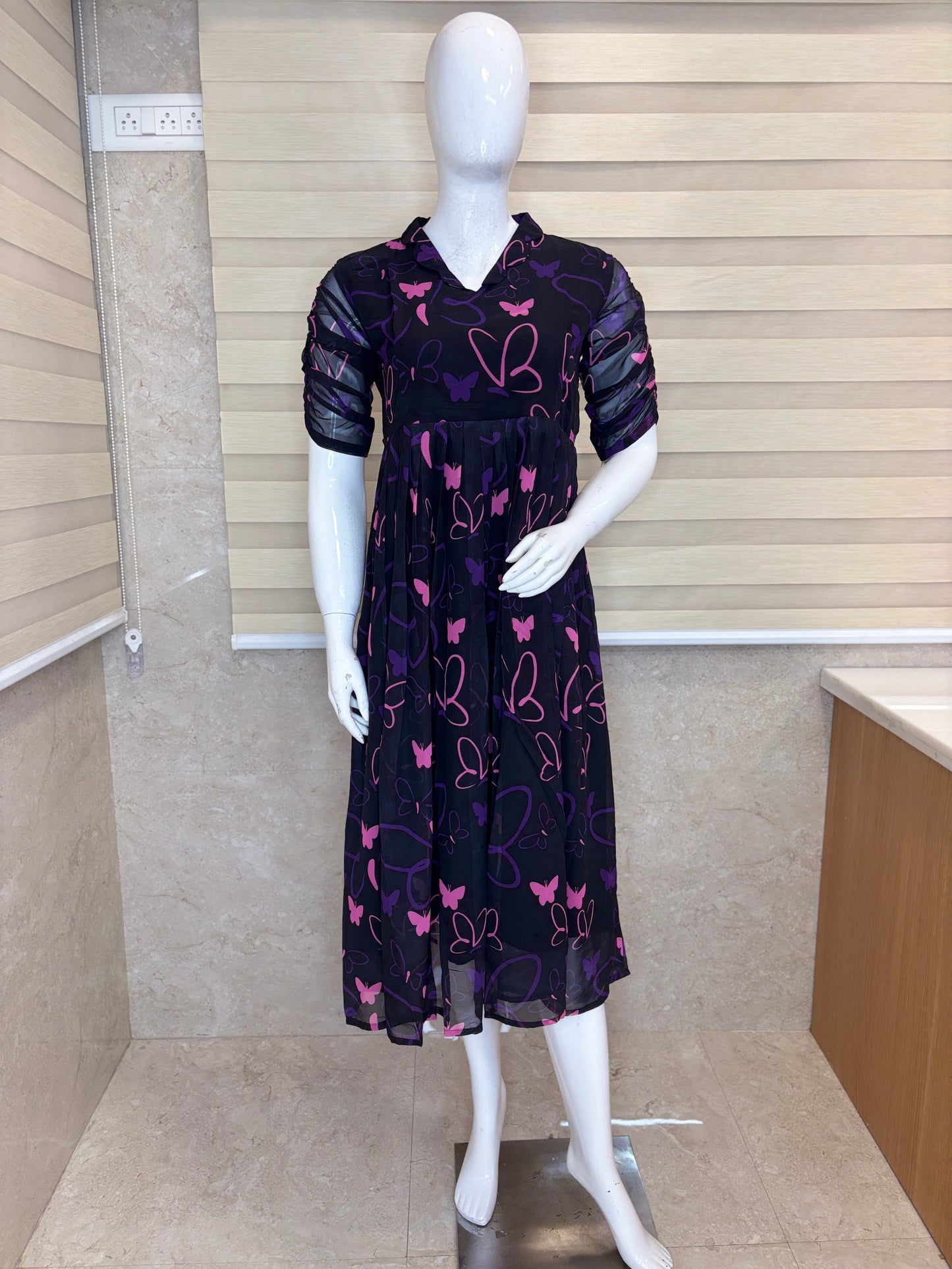 Black Butterfly & Heart Print Non-Feeding Maxi