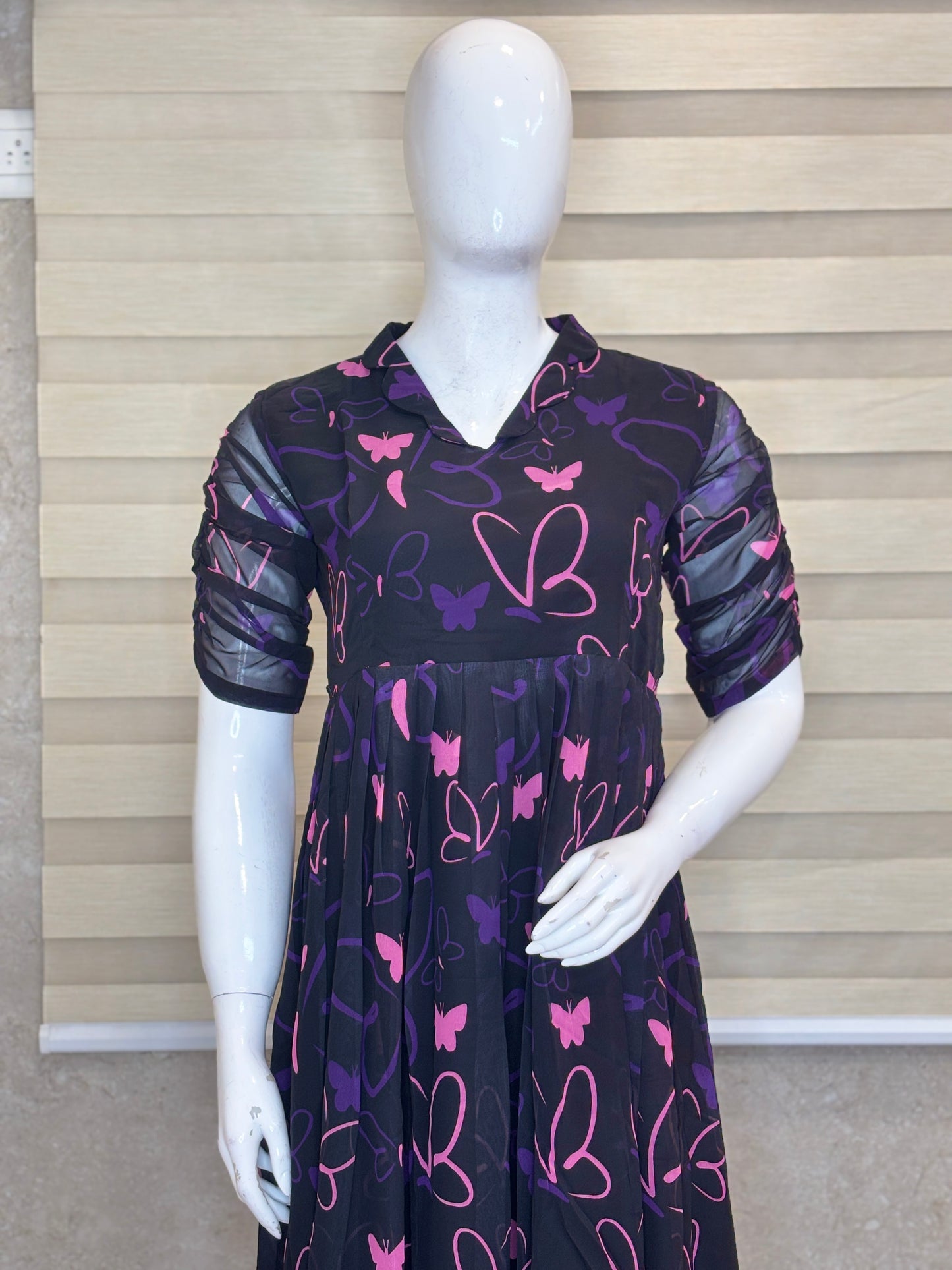 Black Butterfly & Heart Print Non-Feeding Maxi