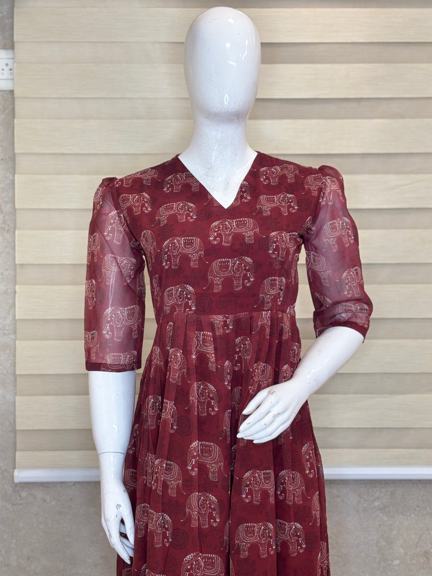 Maroon Elephant Print Non-Feeding Maxi