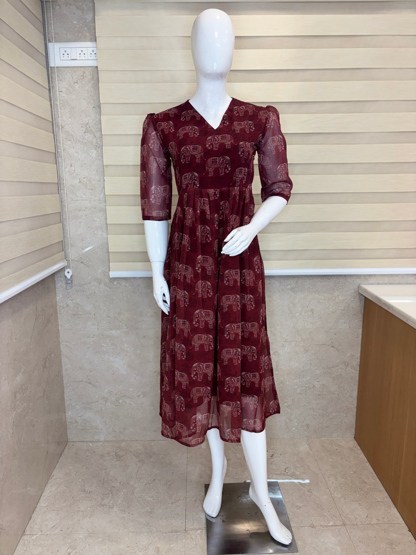 Maroon Elephant Print Non-Feeding Maxi
