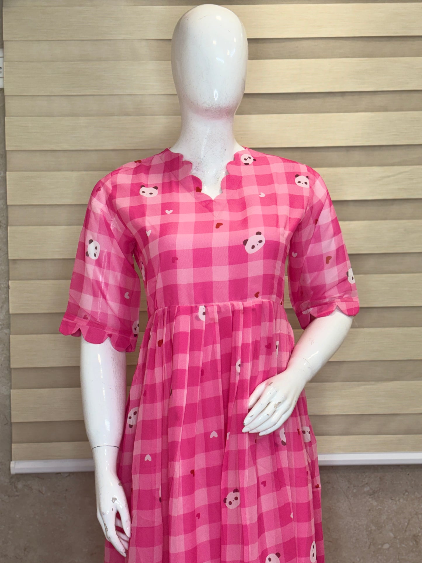 Candy Pink Teddy Gingham Check Print Non-Feeding Maxi