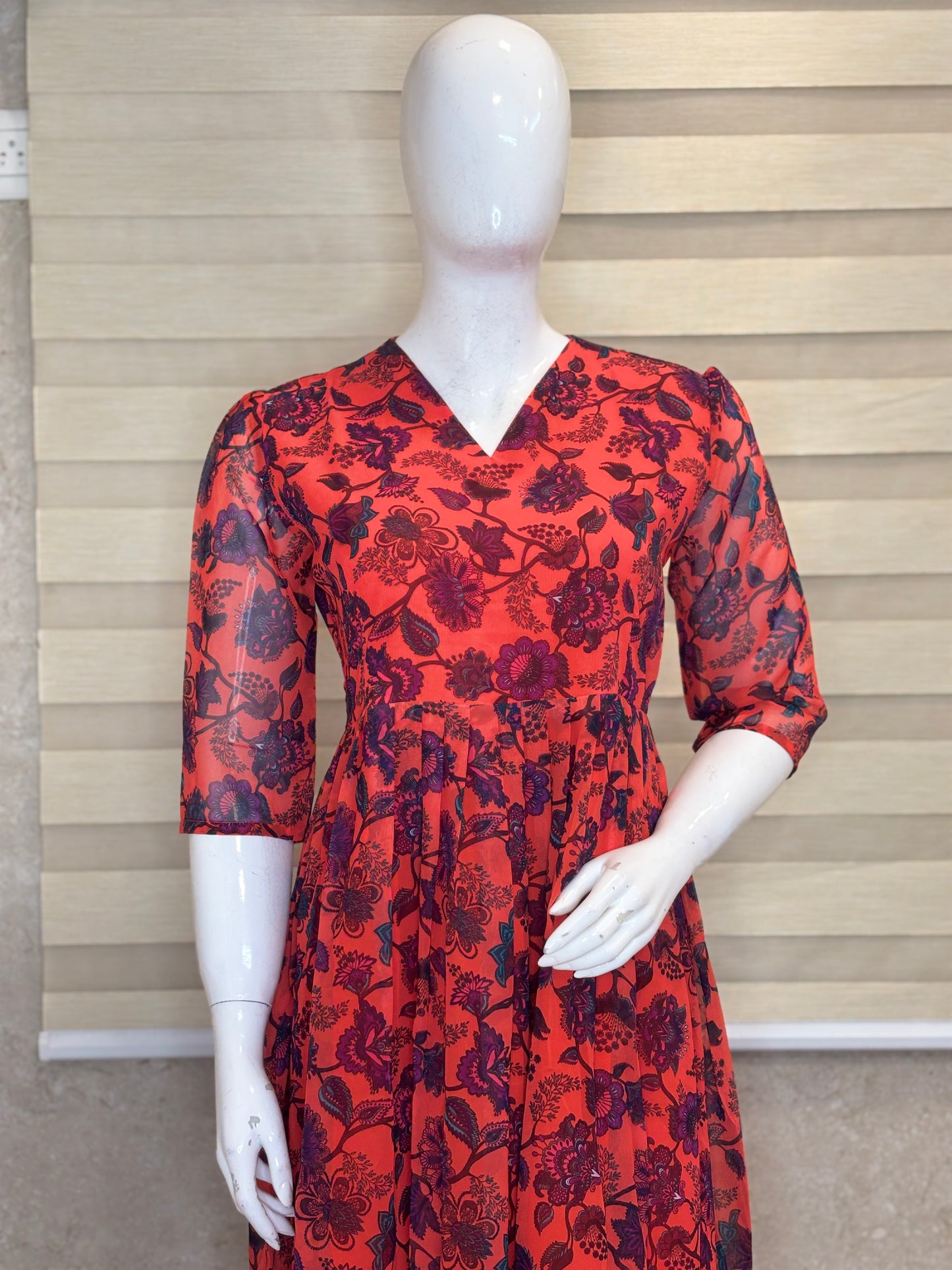 Brick Red Floral Vine Print Non-Feeding Maxi