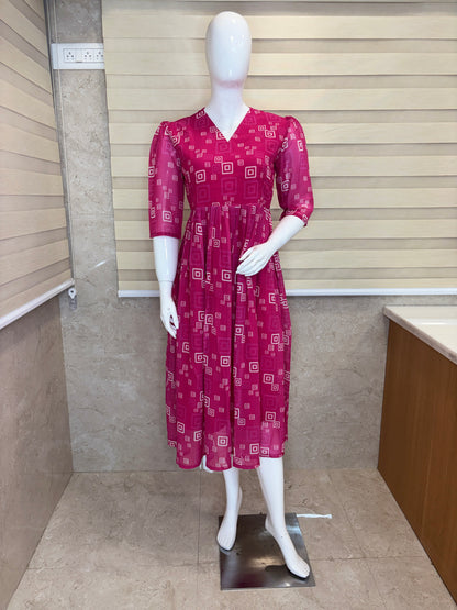 Dark Magenta Geometric Square Print Non-Feeding Maxi