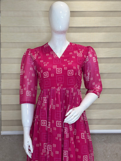 Dark Magenta Geometric Square Print Non-Feeding Maxi