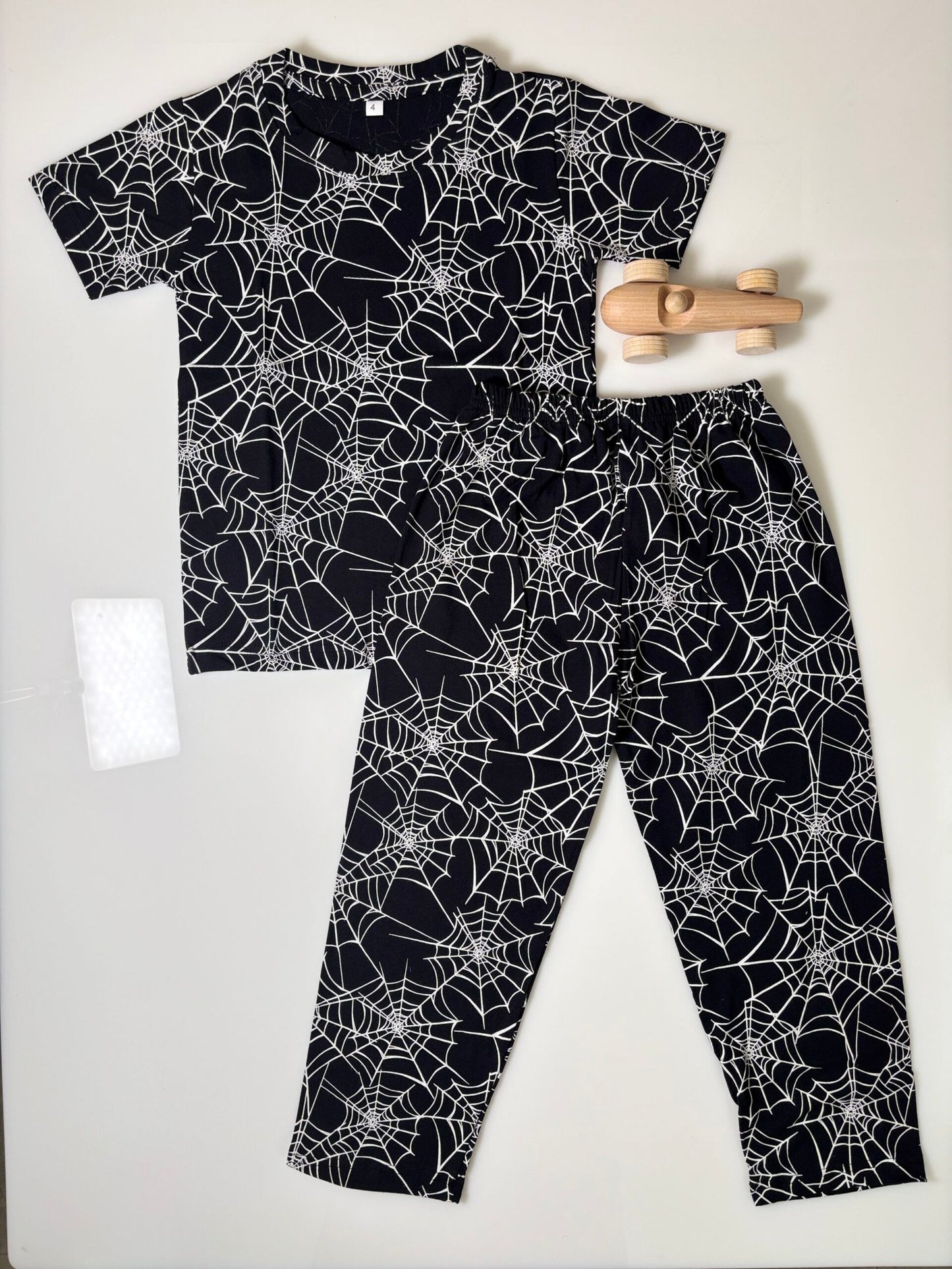 Black and Spider Style Printed T-Shirt and Pant Co-ords