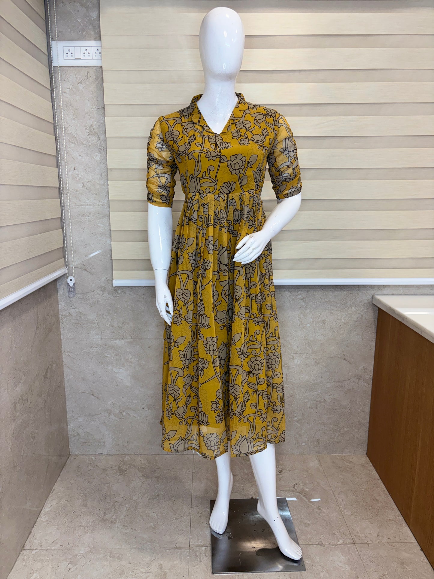 Mustard Yellow Floral Vine Sketch Print Non-Feeding Maxi