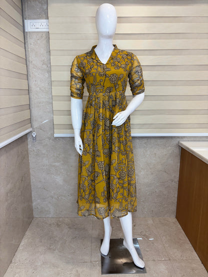 Mustard Yellow Floral Vine Sketch Print Non-Feeding Maxi