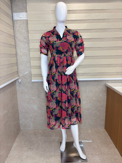 Dusty Rose Tropical Floral Print Non-Feeding Maxi
