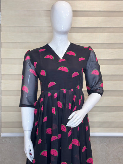 Jet Black Watermelon Slice Print Non-Feeding Maxi