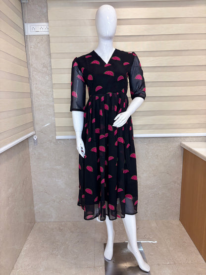 Jet Black Watermelon Slice Print Non-Feeding Maxi