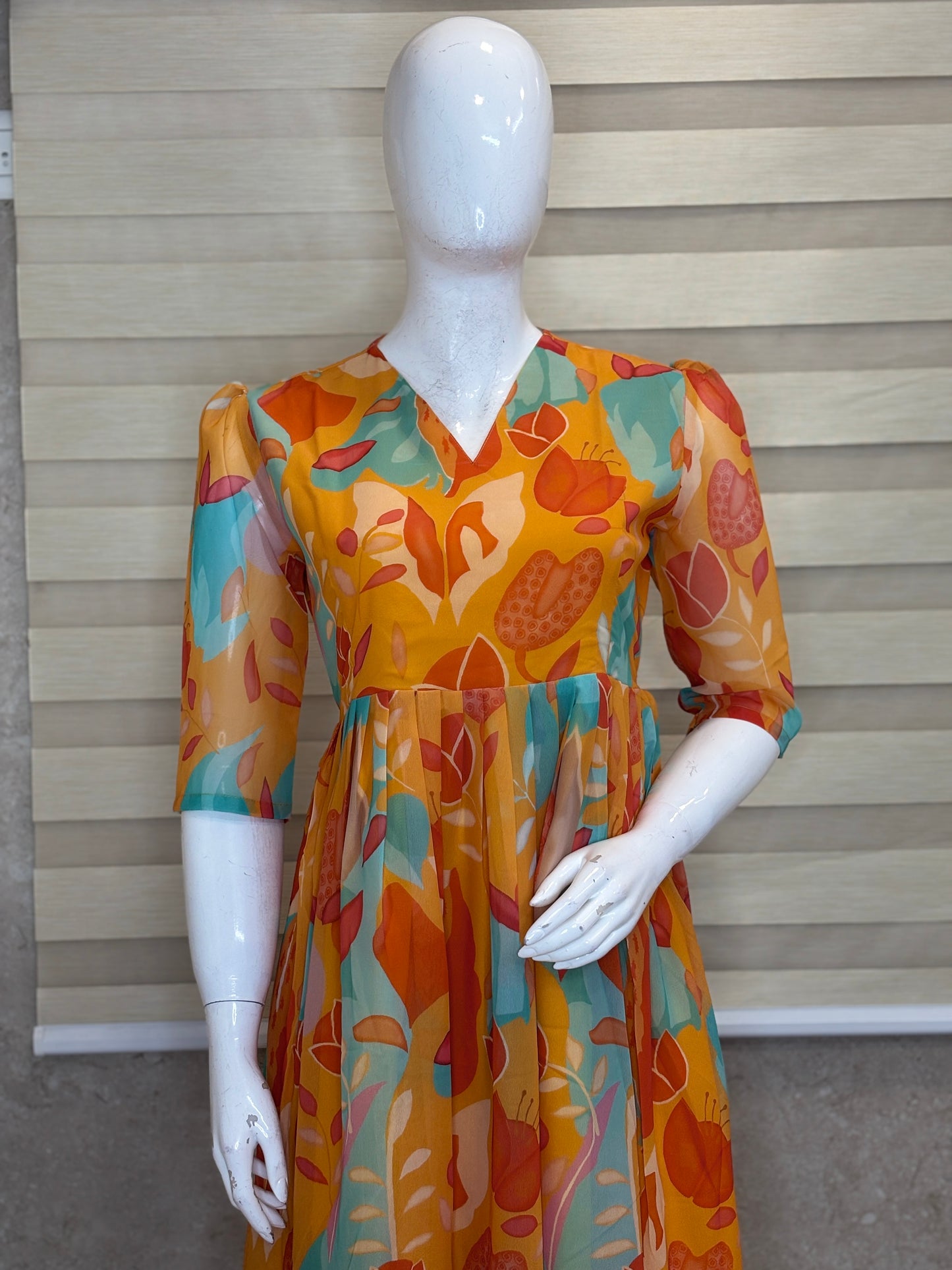 Sunset Orange Abstract Tropical Fruit Print Non-Feeding Maxi