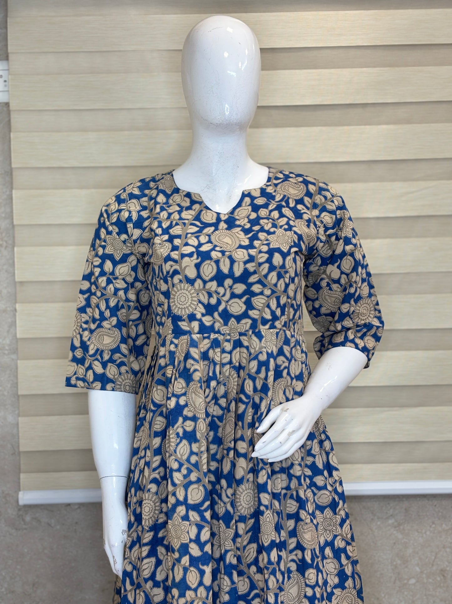 Mul Cotton Fabric Royal Blue Floral Paisley Print Non Feeding Maxi