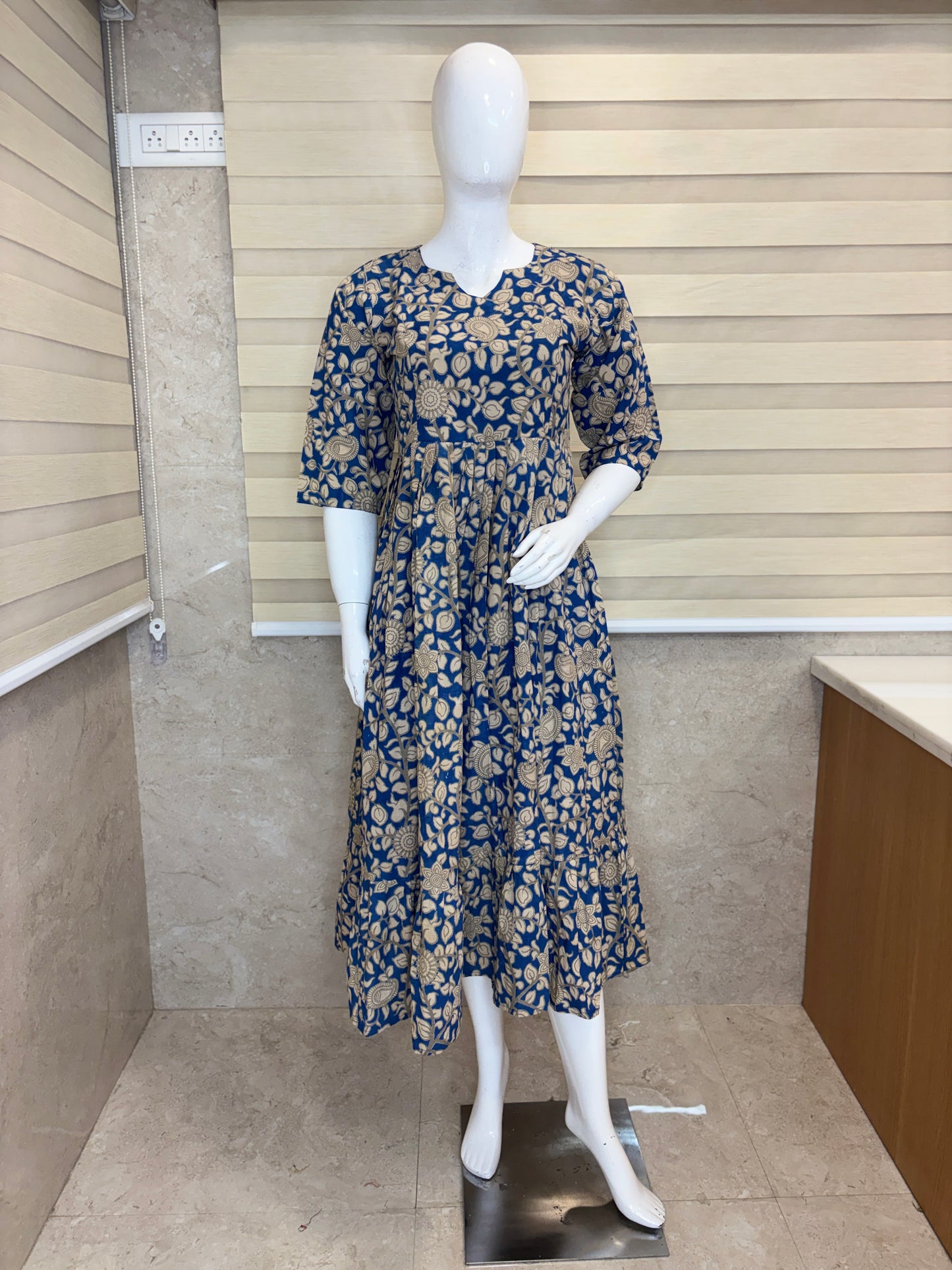 Mul Cotton Fabric Royal Blue Floral Paisley Print Non Feeding Maxi