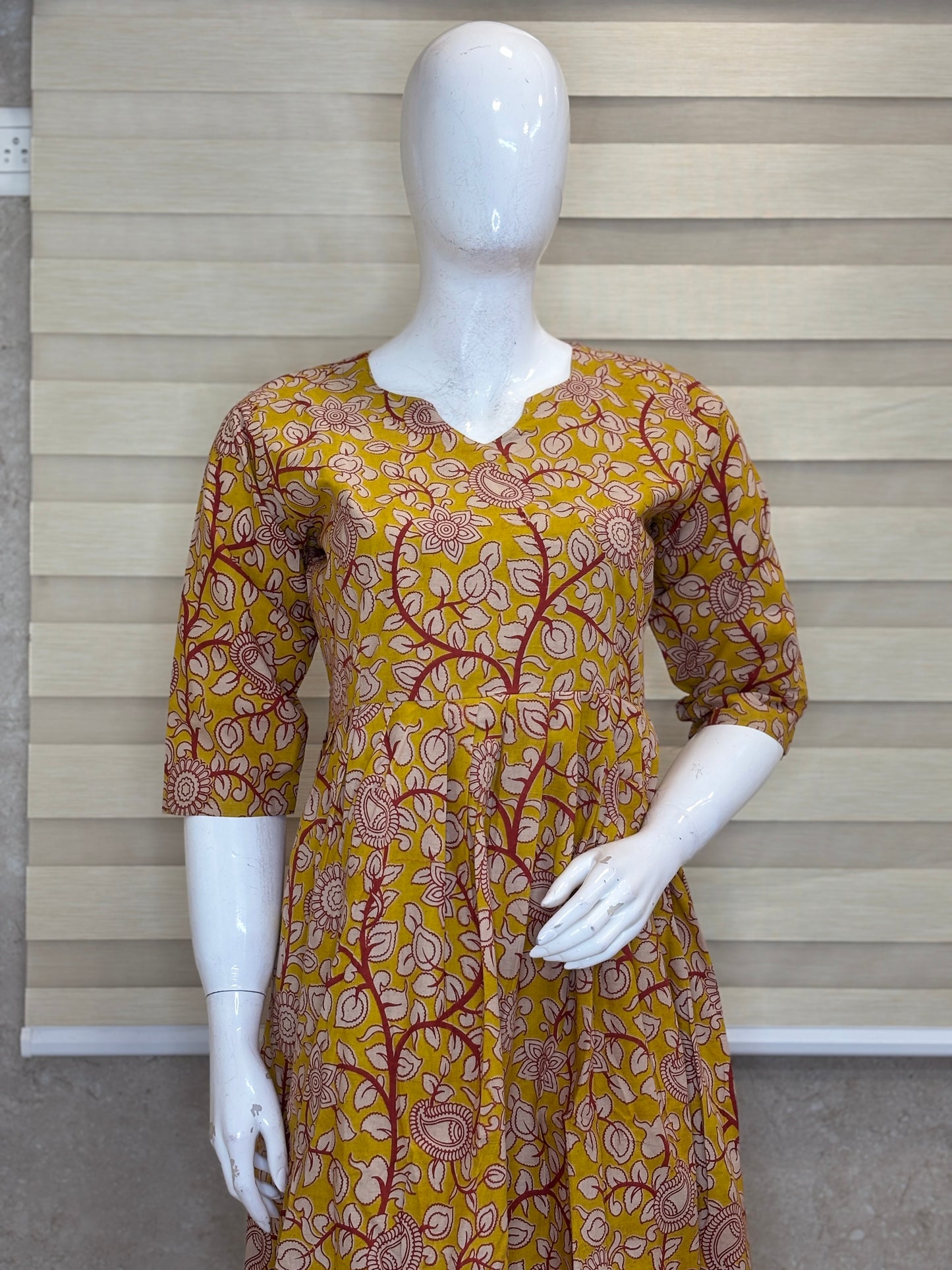 Mul Cotton Fabric Mustard Floral Paisley Print Non Feeding Maxi