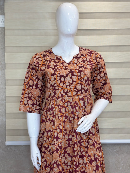 Mul Cotton Fabric Maroon Floral Paisley Print Non Feeding Maxi